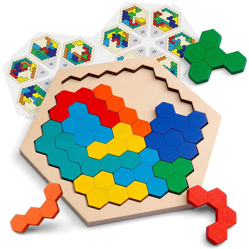 Montessori Wooden 3D Jigsaw Puzzle – Tangram Math & Shape Matching Educational Toys for Kids