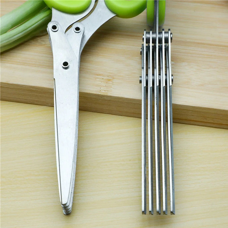 Multi-functional Stainless Steel Kitchen Scissors – 3/5 Layer Pepper, Scallion, and Laver Cutter Cooking Tool