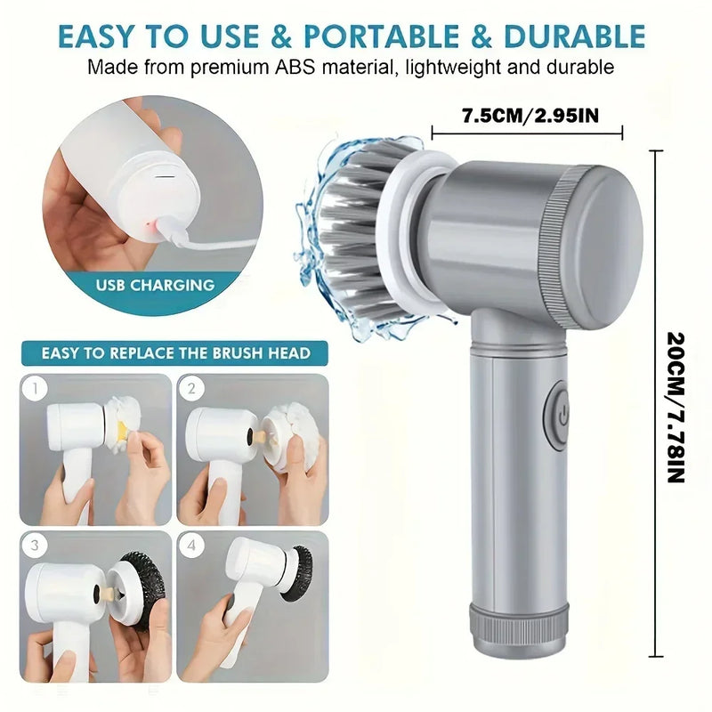 Electric Spin Scrubber – Cordless Cleaning Brush with 6 Replaceable Brush Heads