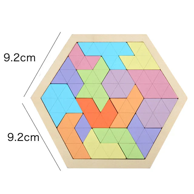 Montessori Wooden 3D Jigsaw Puzzle – Tangram Math & Shape Matching Educational Toys for Kids