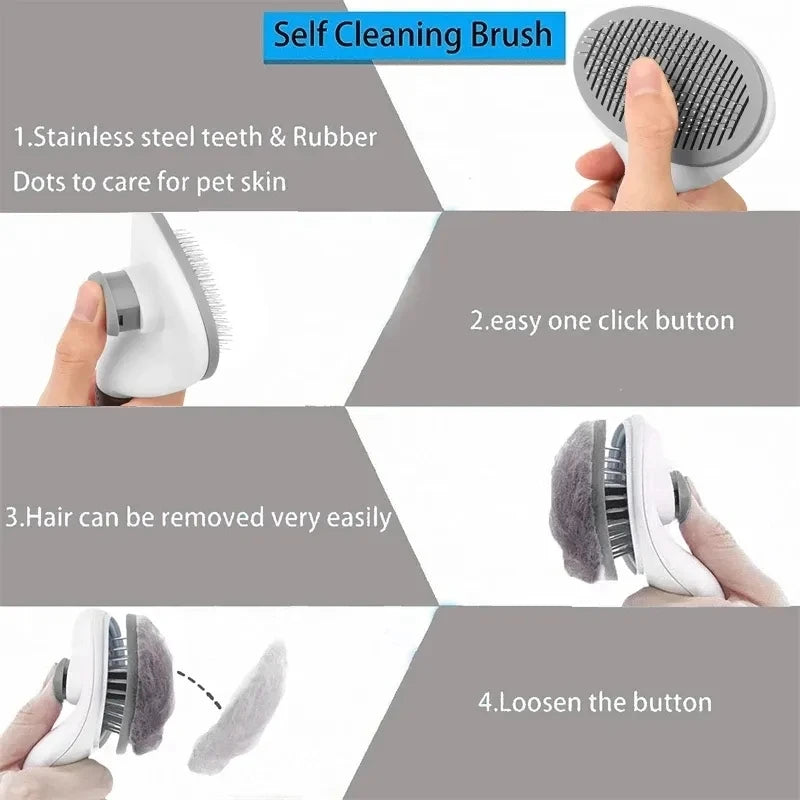 Self-Cleaning Pet Hair Removal Comb – Cat Slicker Brush & Dog Grooming Brush for Effective Fur Removal