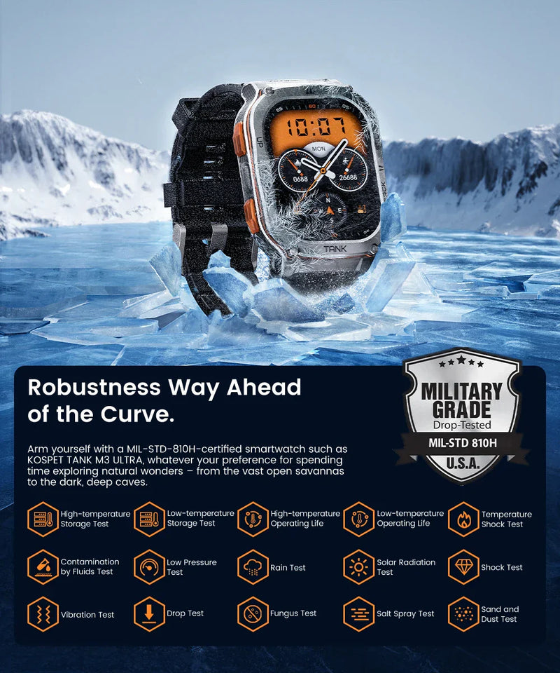 2024 KOSPET TANK M3 Ultra GPS Smartwatch – Rugged, Waterproof & Military-Grade