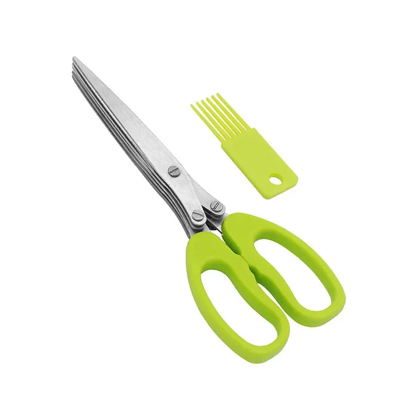 Multi-functional Stainless Steel Kitchen Scissors – 3/5 Layer Pepper, Scallion, and Laver Cutter Cooking Tool