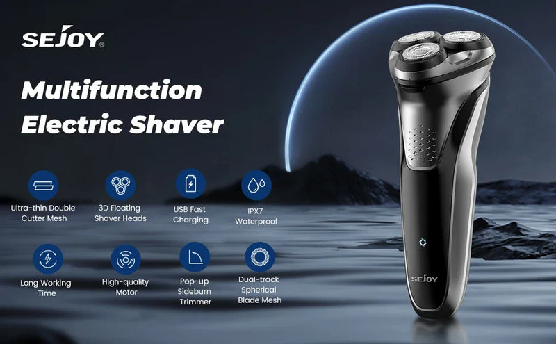 Sejoy Electric Shaver for Men – 3D Floating Wet & Dry IPX7 Waterproof Beard Razor & Beard Trimmer