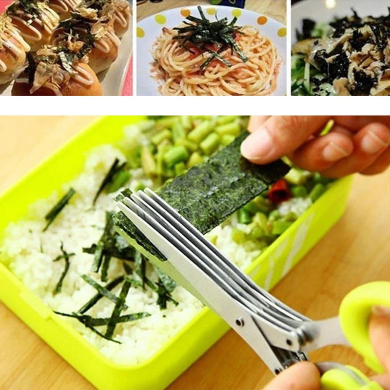 Multi-functional Stainless Steel Kitchen Scissors – 3/5 Layer Pepper, Scallion, and Laver Cutter Cooking Tool