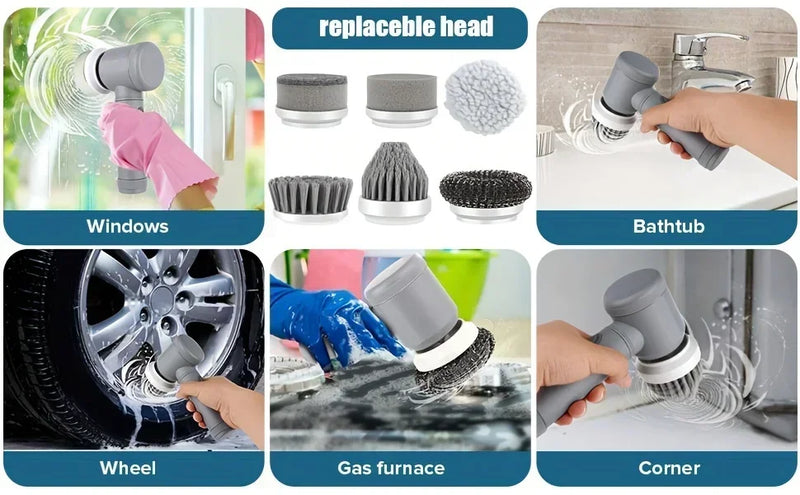 Electric Spin Scrubber – Cordless Cleaning Brush with 6 Replaceable Brush Heads