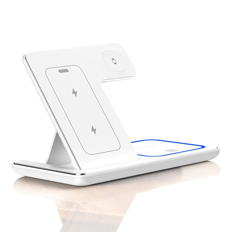 30W LED Fast Wireless Charger Stand – 3-in-1 Foldable Charging Station for iPhone, Apple Watch & AirPods