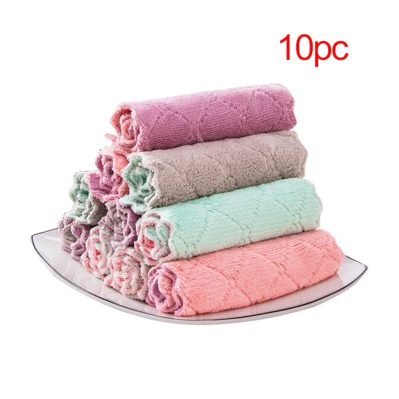 5/10PC Super Absorbent Microfiber Dish Cloths – Kitchen Cleaning Towel Set for Household Use