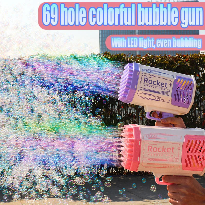 69-Hole Rocket Bubble Gun Machine – LED Kids Soap Bubble Blower for Parties & Outdoor Fun