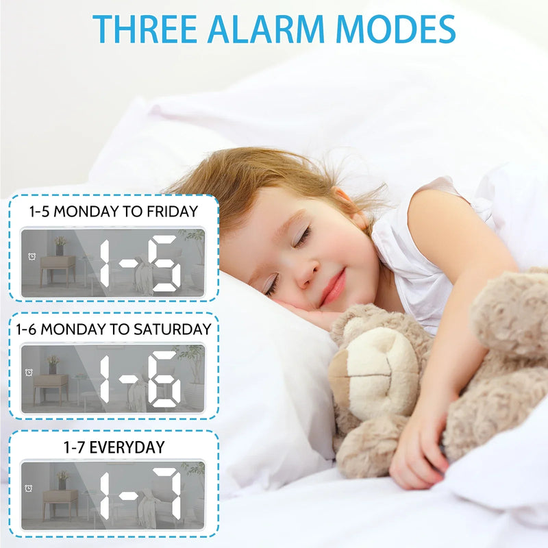 Digital Alarm Clock with Large LED Display – Adjustable Brightness Bedside Clock for Bedroom